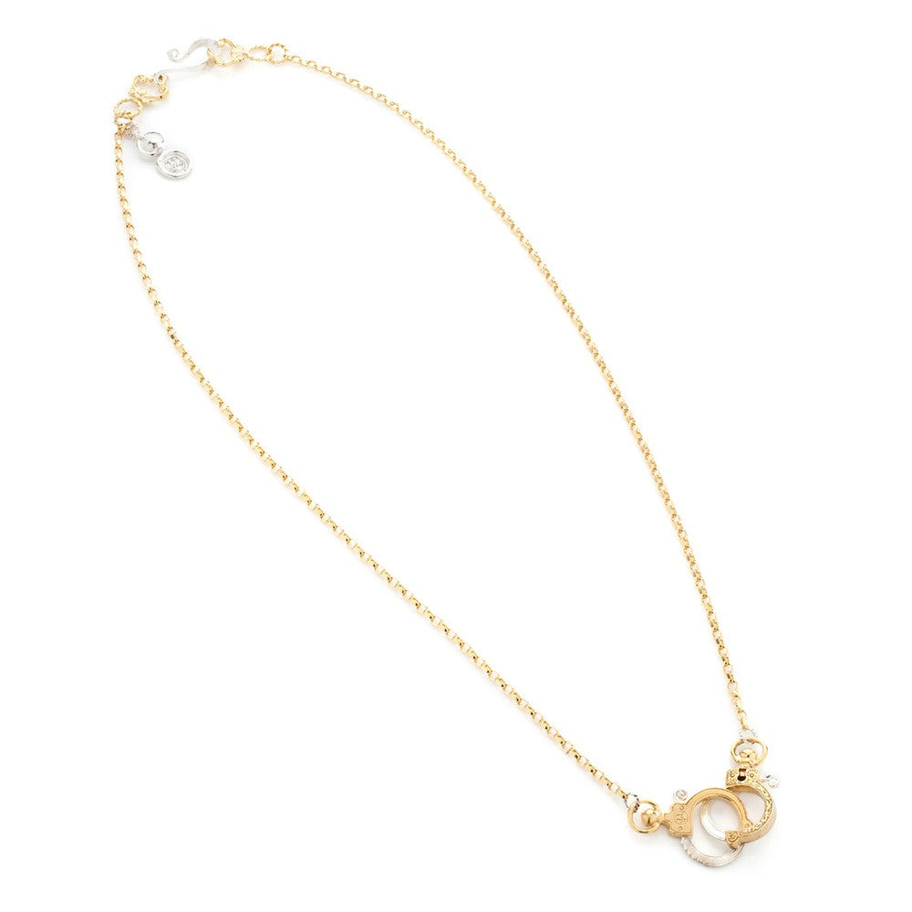 Jessica de Lotz JdL Jewellery Gladys Joyce Bowden Collection Mini Handcuff Necklace with Edwardian Pistol Engraving Gold Plated Silver