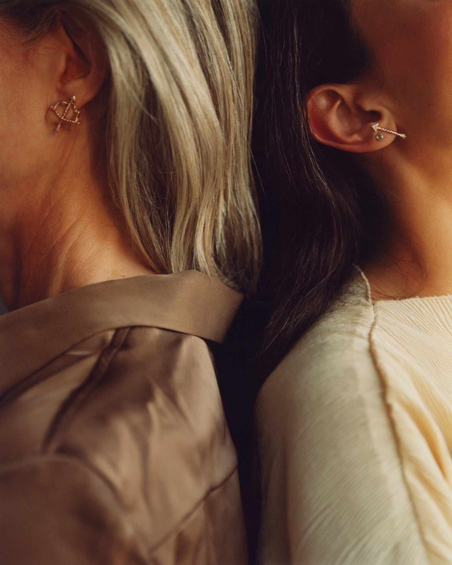 Gold Bow & Arrow Earrings with Diamonds (Pair)
