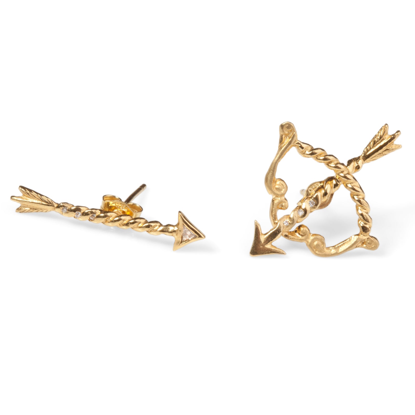 Gold Bow & Arrow Earrings with Diamonds (Pair)