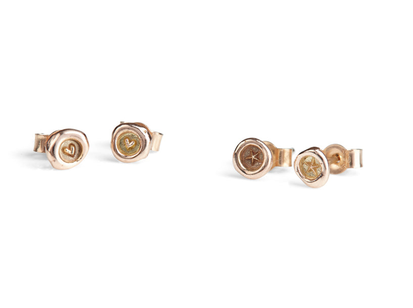 Jessica de Lotz JdL Jewellery New Teeny Weeny Petites 9ct Gold Earring Studs with Heart and Stars Rose Gold