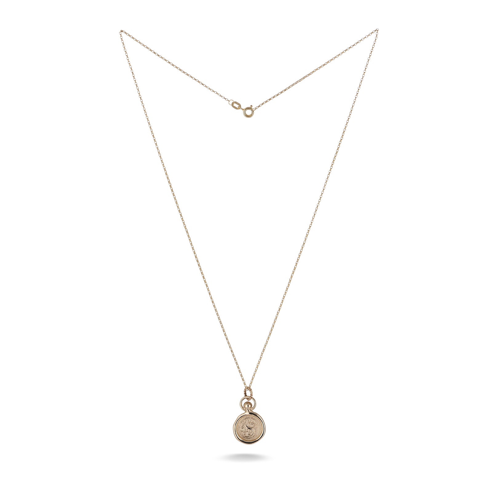The House of the Dragon & JdL Targaryen Wax Seal Charm by Jessica de Lotz Jewellery is a delicate gold chain necklace with a raised medallion pendant, inspired by House of the Dragon, showcased elegantly on a plain white background.