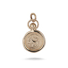 The House of the Dragon & JdL Targaryen Wax Seal Charm by Jessica de Lotz Jewellery features a gold pendant with a twisted loop bail, a raised scorpion on ornate swirls, and a white background that highlights its regal design.