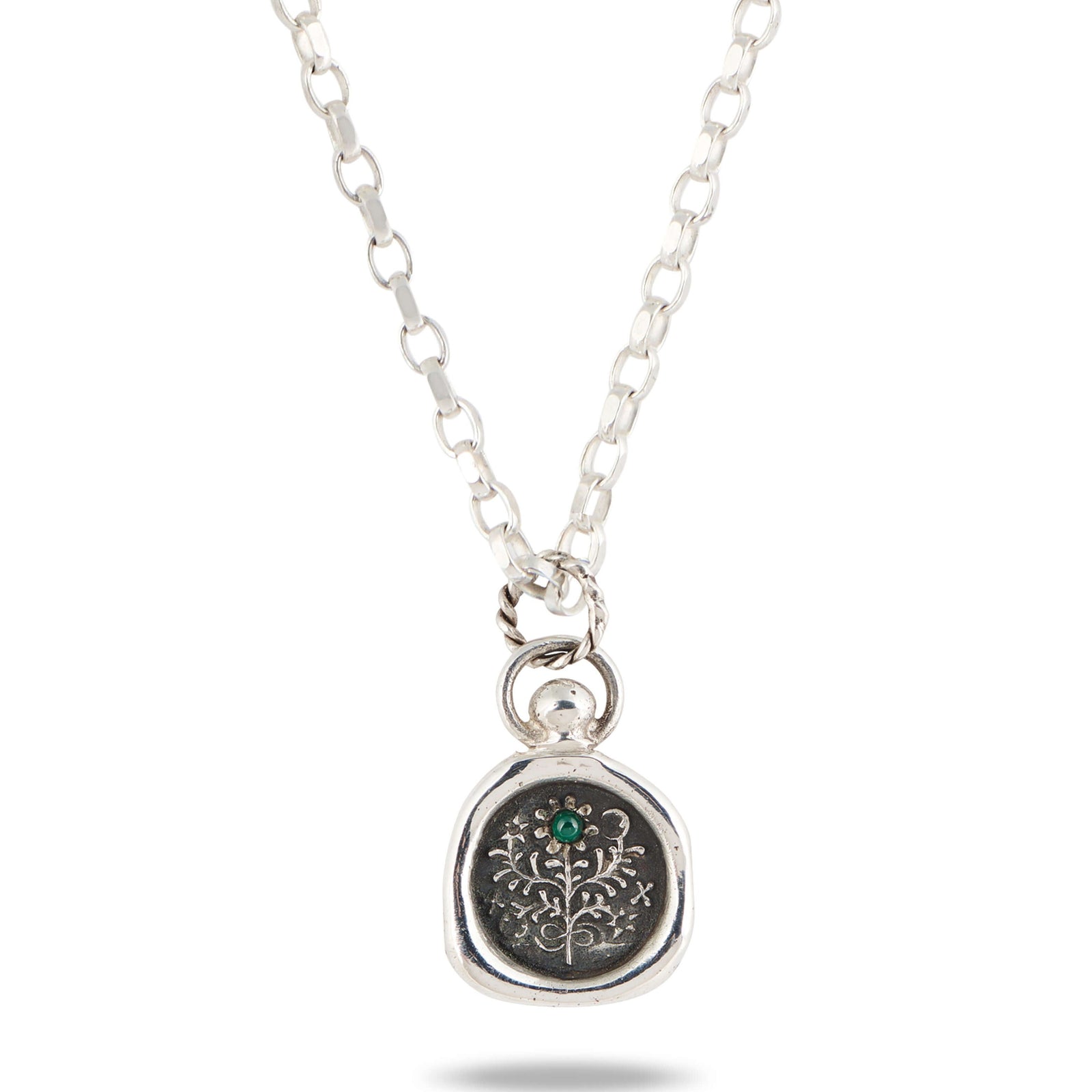 The Philosophical Tree Charm  with silver belcher chain