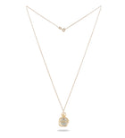 The Jessica de Lotz Jewellery RESET charm is a delicate gold necklace with a thin chain and small round pendant engraved "RESET," inspired by New Beginnings. This Limited Edition Wax Seal Charm is shown fully extended on a plain white background.