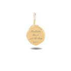 The Midnight Margarita Charm by Jessica de Lotz Jewellery features a gold pendant, artfully shaped like a fruit pit and suspended from a loop—a tribute to the brand’s signature whimsical elegance. Engraved with “Barbados love is just the thing #WB31,” the charm casts a delicate shadow across the white background.