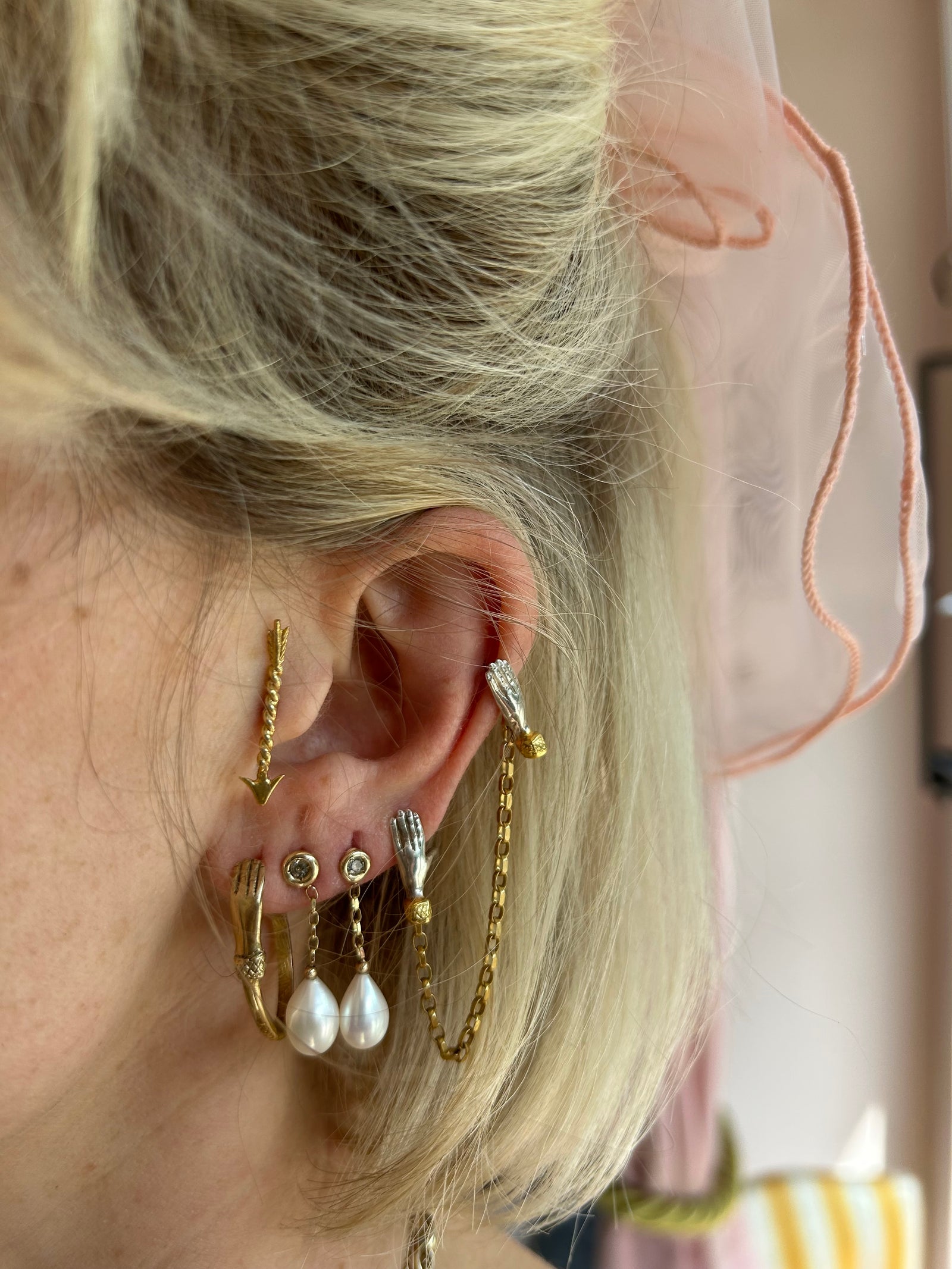 Luxe Petites Tiny Rose-Cut Diamond & Drop Pearl Earrings