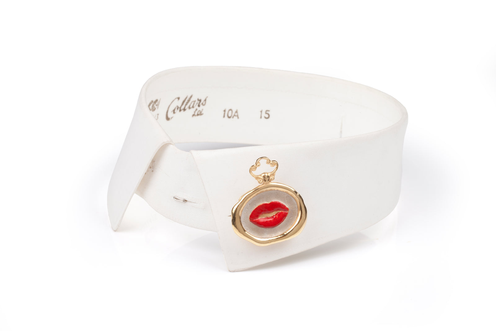 'Lipstick On My Collar' Brooch - 18 Gold Plated Silver with Hand Painted Red Enamel Lips