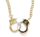 Jessica de Lotz JdL Jewellery Gladys Joyce Bowden Collection Closeup Large Functioning Handcuffs Necklace with Twin curb Chain Gold Plated Sterling Silver